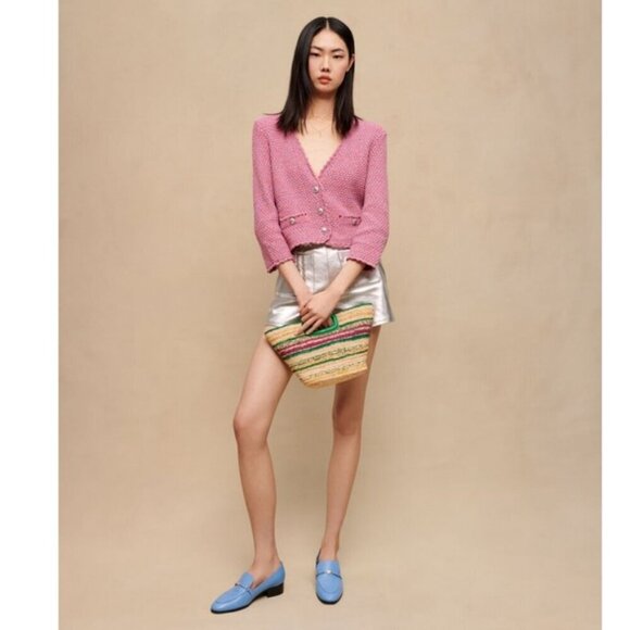 💕MAJE💕 Tweed Effect Knit Cardigan ~ Pink Size FR 1 = US Small NWOT - Picture 4 of 16